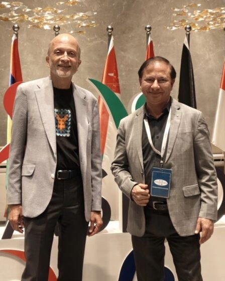 Indiaspora organised Global AI Summit, pic with MR Rangaswamy